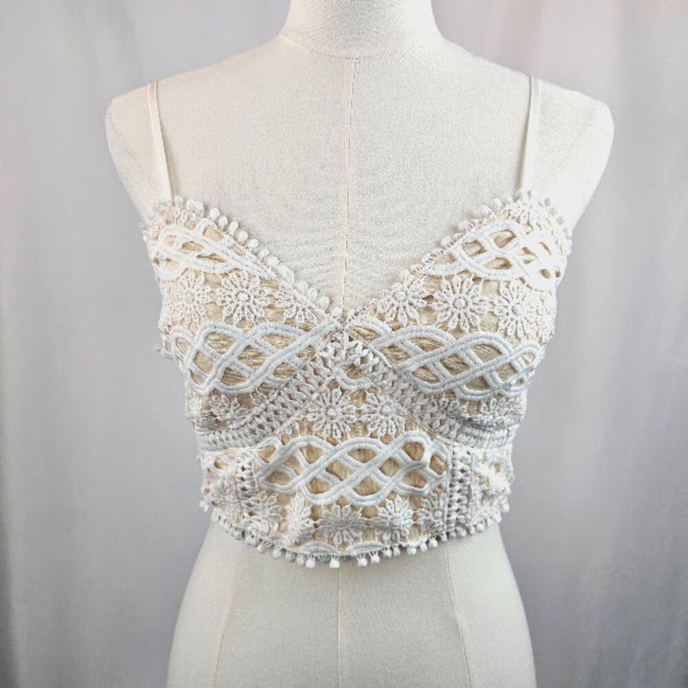 Listicle Women's White and Beige Boho Lace Bralette Intimates Size M